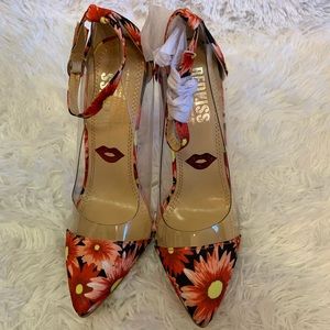 Red kiss floral and clear heels
